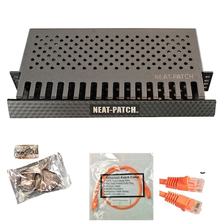 Electriduct Neat Patch 2U Cable Management Kit w/ 48 1ft CAT6 Cables - Orange NP2-1PK-48CAT6-OR